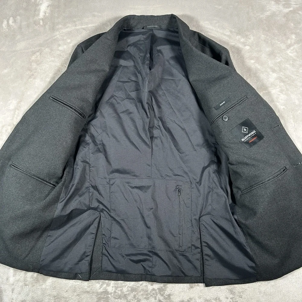 Bluffworks Gramercy Travel Blazer Men's Size 40R Slim Fit Navy Blue Zip Pockets - Picture 8 of 16